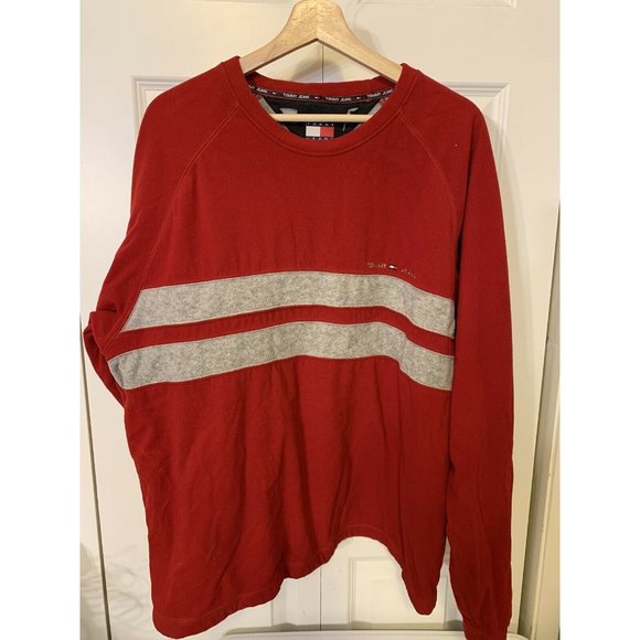 Vtg 90's Tommy Hilfiger Mens Sz XXL pullover crewneck spellout  sweatshirt Red - Picture 4 of 5